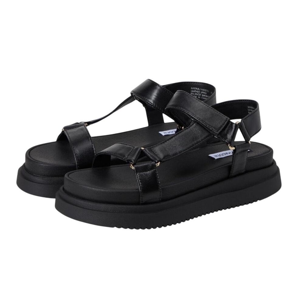 Steve Madden Matina Black Leather Flatform Strappy Sandals 10
